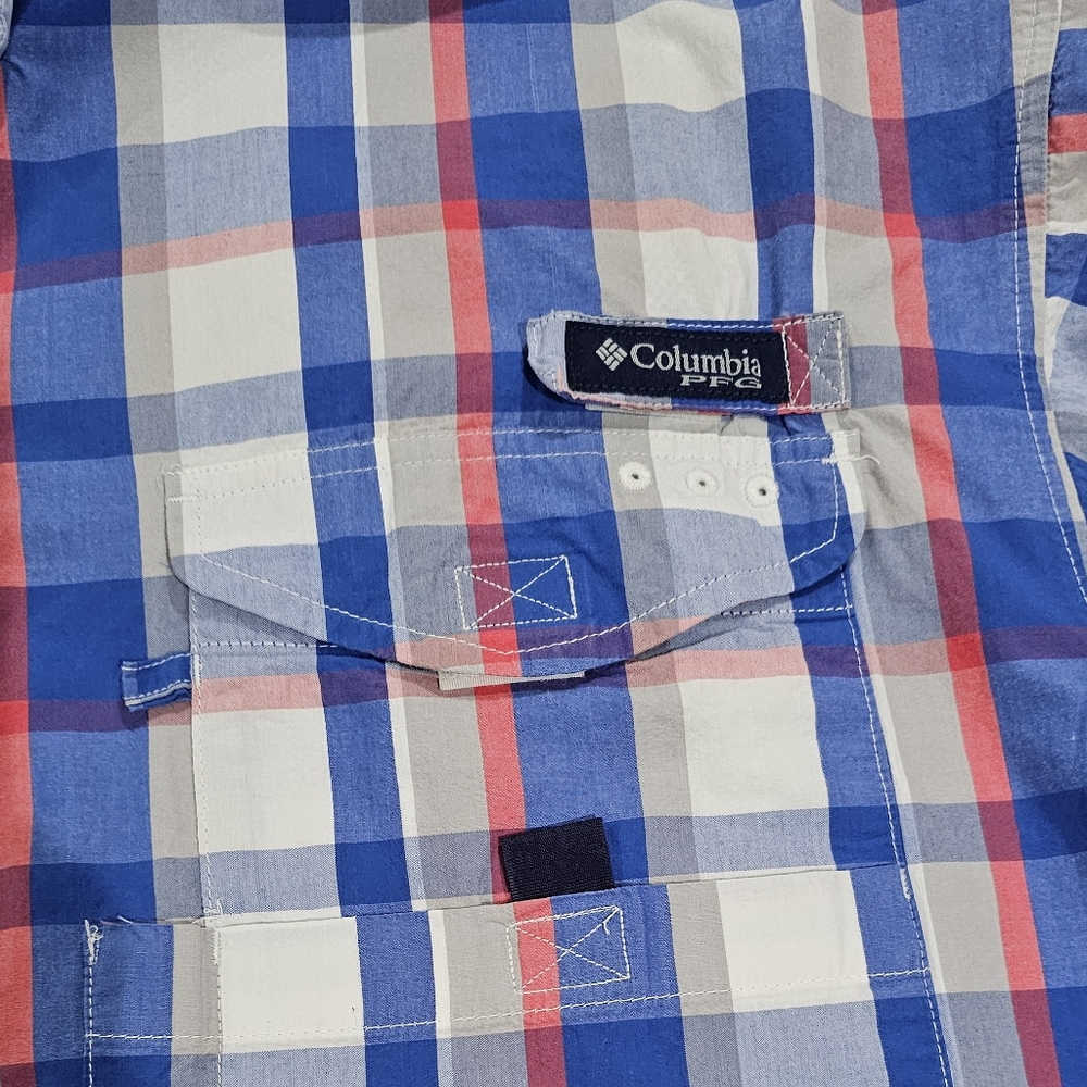 Columbia Super Bonehead Shirt MensLarge Blue Plaid PFG Fishing Camp EUC Sz XL - Picture 9 of 10